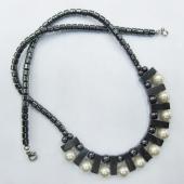 Stunning Vintage Pearl Beads Dagle Hematite Beads Necklace
